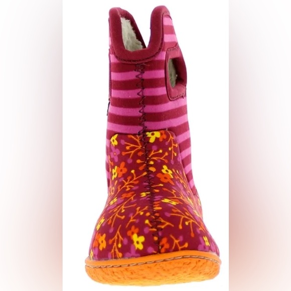 Baby Bogs Classic Flower Stripe Boots Girls 4 Waterproof Insulated Winter Velcro - Picture 9 of 12